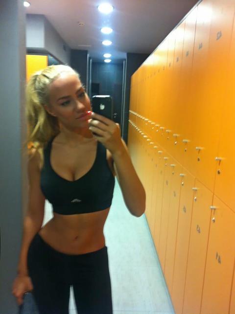 Perfect body fitnes instructor selfshot at the gym; Amateur Hot 