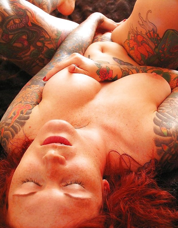 Inked redhead fingering (masturbation).; Babe Hot Masturbation Red Head 